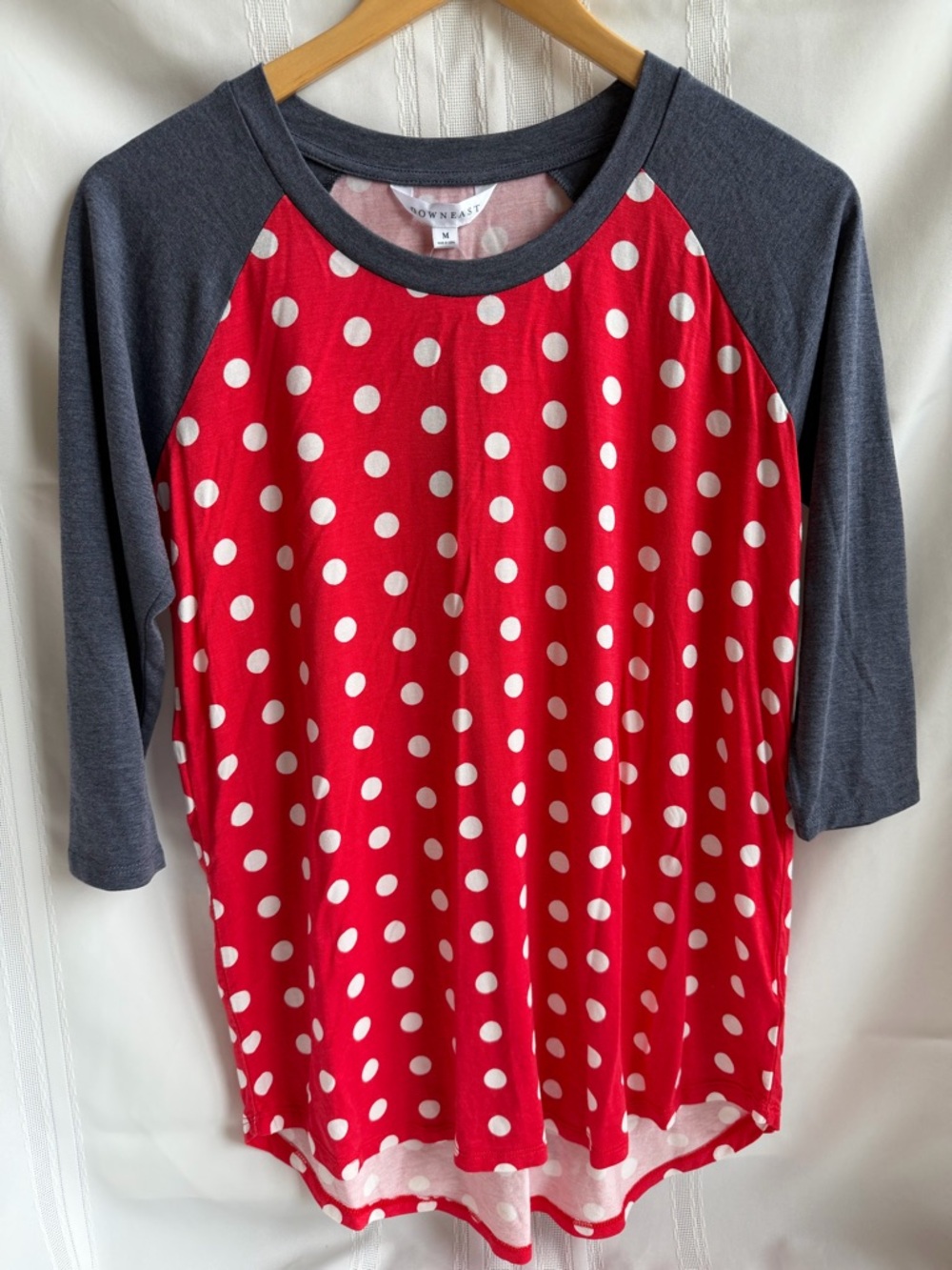 Women’s Large tee Disney Inspired red and white poka dot 3/4 sleeve loose fit